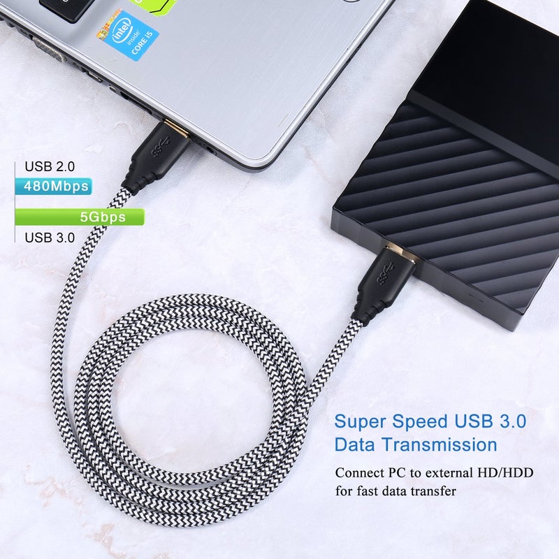 Besgoods 4-Pack USB 3.0 A to A Cable - 3FT Male to Male Short Braided Double End Cord Compatible for DVD Players, Hard Drive Enclosures, Laptop Cooler and More - White - Image 3